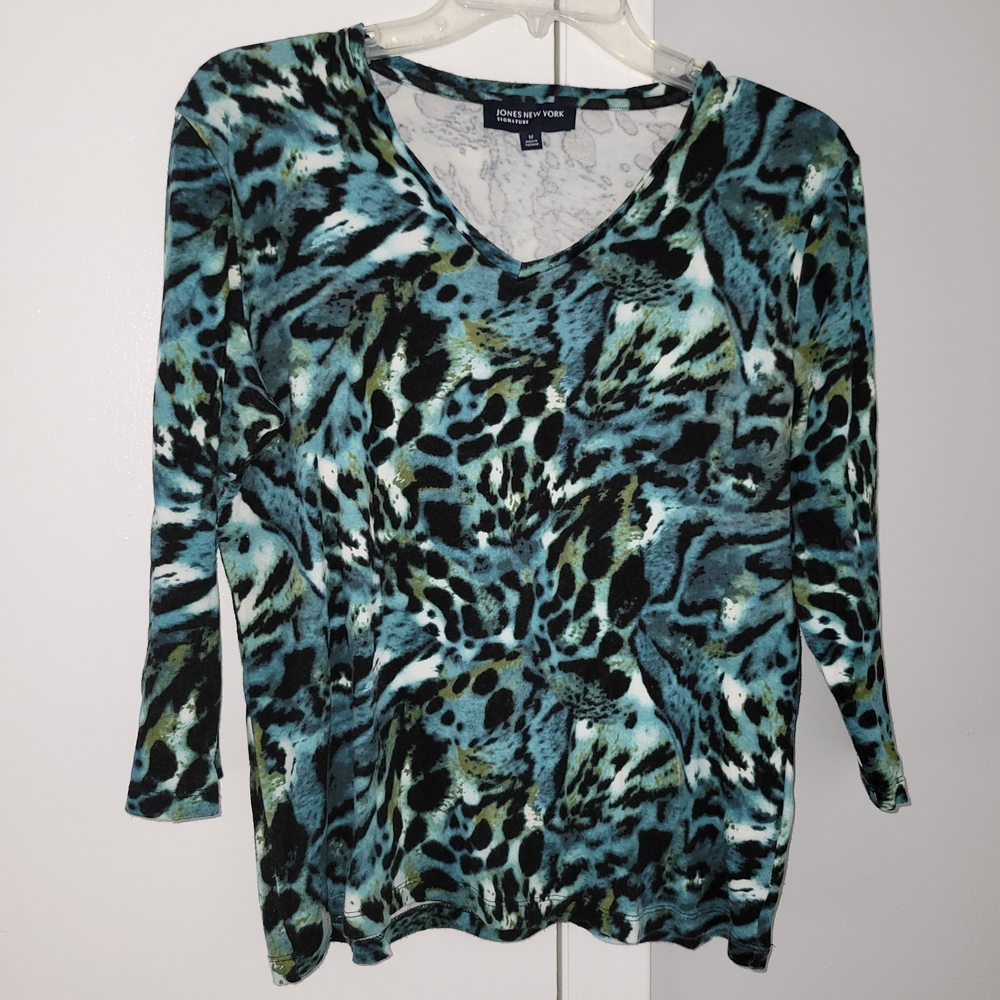 Jones New York Signature Women's Green Patterned Top M